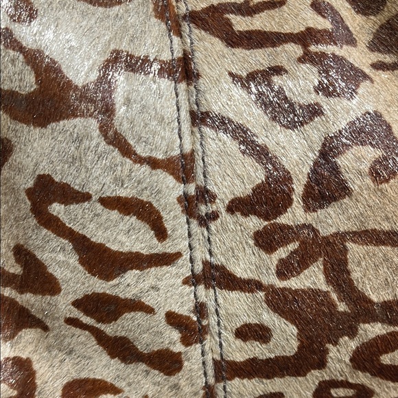 Leopard Print Leather Shoulder Bag with Dark Taupe  Accents